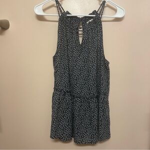 LOFT Black and White Floral Blouse